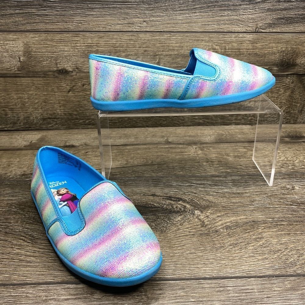 Disney Frozen Anna Elsa Slip on glitter rainbow canvas Shoes Size 3 blue